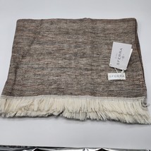 Sferra Taupe Linen Throw Blanket Fringed Woven Linear Design Oversized Italy NEW - £66.95 GBP