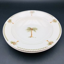 Lot of 2 Gibson Palm Bay 9 inch Large Rim Soup Bowl Serving Bowl Palm Trees - £11.80 GBP