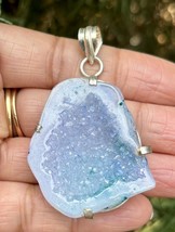 925 Sterling Silber plattiert, Indigo Blau Druzy Geode Achat Stein Anhän... - $246.02 MXN