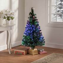 4-Foot Tall Beautiful Fiber Optic Christmas Tree w/ Gold Tone Base Holiday Decor - £119.85 GBP