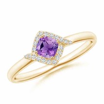 ANGARA Cushion Amethyst and Diamond Halo Promise Ring for Women in 14K Gold - £445.23 GBP