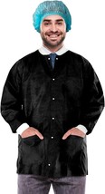 Disposable Lab Jackets, 32&quot; Long 10/PK Black Hip-Length Work Gowns X-Large - £27.98 GBP