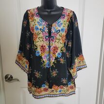NWT Tolani Sundance Embroidered Boho Top Blouse Medium 3/4 Sleeve Festiv... - $51.39 CAD