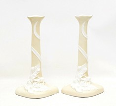 Vintage Set fo 2 Ceramic Candle Holders Yellow Leaf Design Made In Italy - £15.44 GBP