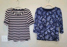 Talbots Petite Medium MP Shirt Blue Pink Stripe  Lot Of 2 Floral - £18.30 GBP