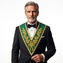 Scottish Rite 32 Degree Ceremonial Collar Green Fabric Gold Embroidered ... - $40.99