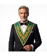 Scottish Rite 32 Degree Ceremonial Collar Green Fabric Gold Embroidered ... - $40.99