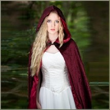 Medieval Maidens Long Satin Lined Wine Velvet Hooded Cape Mantel Winter ... - £96.68 GBP