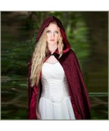 Medieval Maidens Long Satin Lined Wine Velvet Hooded Cape Mantel Winter ... - £96.71 GBP