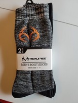Realtree Men&#39;s Boot Socks/RealTree Antlers Black/DK Gray Shoe Size 6-12/2 pair - £12.82 GBP
