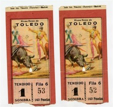 Plaza Toros de Toledo Bull Fights Pair of Tickets Spain 1950&#39;s - $17.82