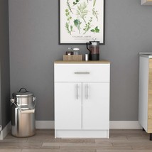 White/Light Oak Metal Pantry Cabinet with Single Drawer - $236.99