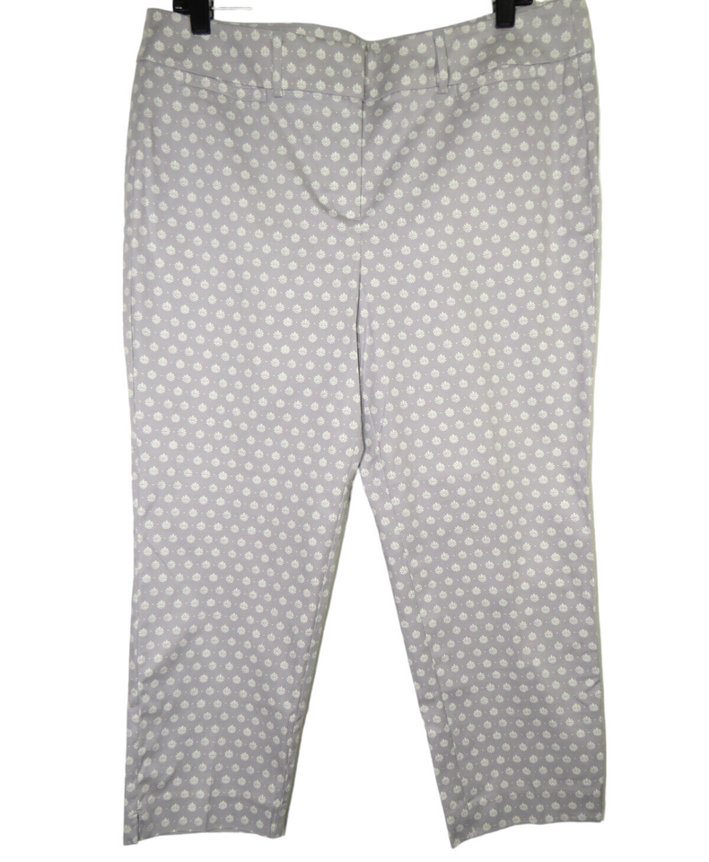 Primary image for ANN TAYLOR  Women's Signature Trousers Gray White Print Pants Petite Size 12