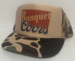 Vintage Coors Beer Trucker Banquet Beer Summer Hat snapback Adjust Camo Hunting - $17.62