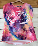 Batman Tween Girl&#39;s L (10-12) Pink Tie-die style Abstract Logo shirt kni... - £7.34 GBP