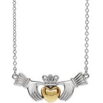 Authenticity Guarantee 
14k White and Yellow Gold Claddagh Necklace - £470.82 GBP