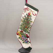 Vintage Christmas Stocking Needlepoint Wool Velvet Cotton Lining Christm... - $46.99