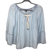 Sanctuary Womens Light Blue Denim Off-Shoulder Blouse Size Large Lace-Up... - $16.82