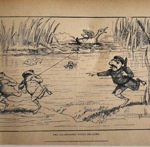 1872 Frog Police Chasing Criminals Pond Victorian Art Print Antique Swan  - £8.83 GBP