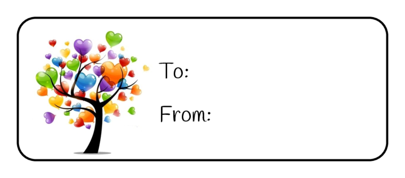 TO FROM GIFT TAGS HEARTS TREE STICKERS ENVELOPE SEALS LABELS FAVORS RAINBOW