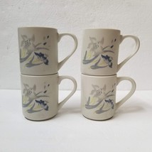 4 Iris Coffee Mugs Ceramic Blue Grey Floral Mug Set 8 Oz - £8.61 GBP