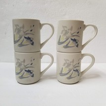 4 Iris Coffee Mugs Ceramic Blue Grey Floral Mug Set 8 Oz - £8.13 GBP