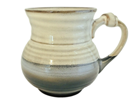 Roscher Artisan Stoneware Mug with Knot Handle White Black Blue 4&quot;H, 3&quot;W, 14 oz. - £8.49 GBP
