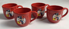 Coffee Mug Cup Walt Disney Mickey Minnie Mouse Hallmark Red 3D Embossed SET FOUR - £29.41 GBP