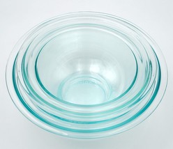 Vintage Pyrex Nesting Mixing Bowls Clear Tinted Aqua Teal 322 323 325 Set of 4 - £41.81 GBP