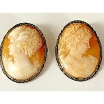 Mirrored Pair Large 800 Silver Shell Cameo BROOCHES/PENDANTS Sky - £104.34 GBP