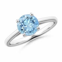 ANGARA 7mm Natural Aquamarine Solitaire Ring in Sterling Silver for Women, Girls - £261.61 GBP+