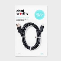 dealworthy USB-A to USB-C Cable Black 5ft AC Adapter - $182.49 MXN