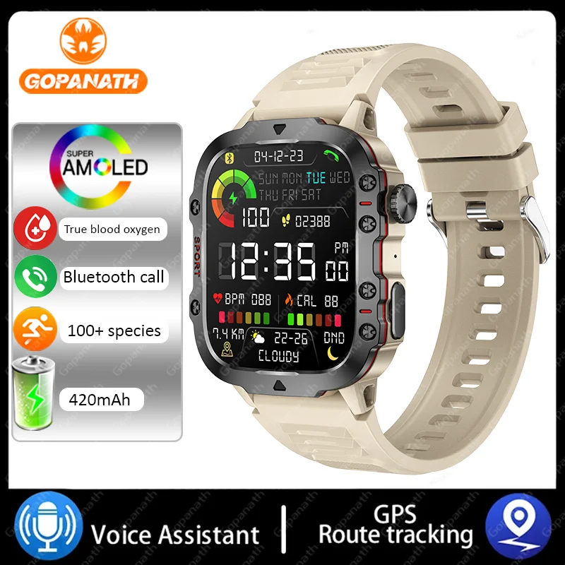 Rugged Outdoor Smartwatch For Men Bluetooth Talk AI Voice Assistant Heal... - £58.43 GBP