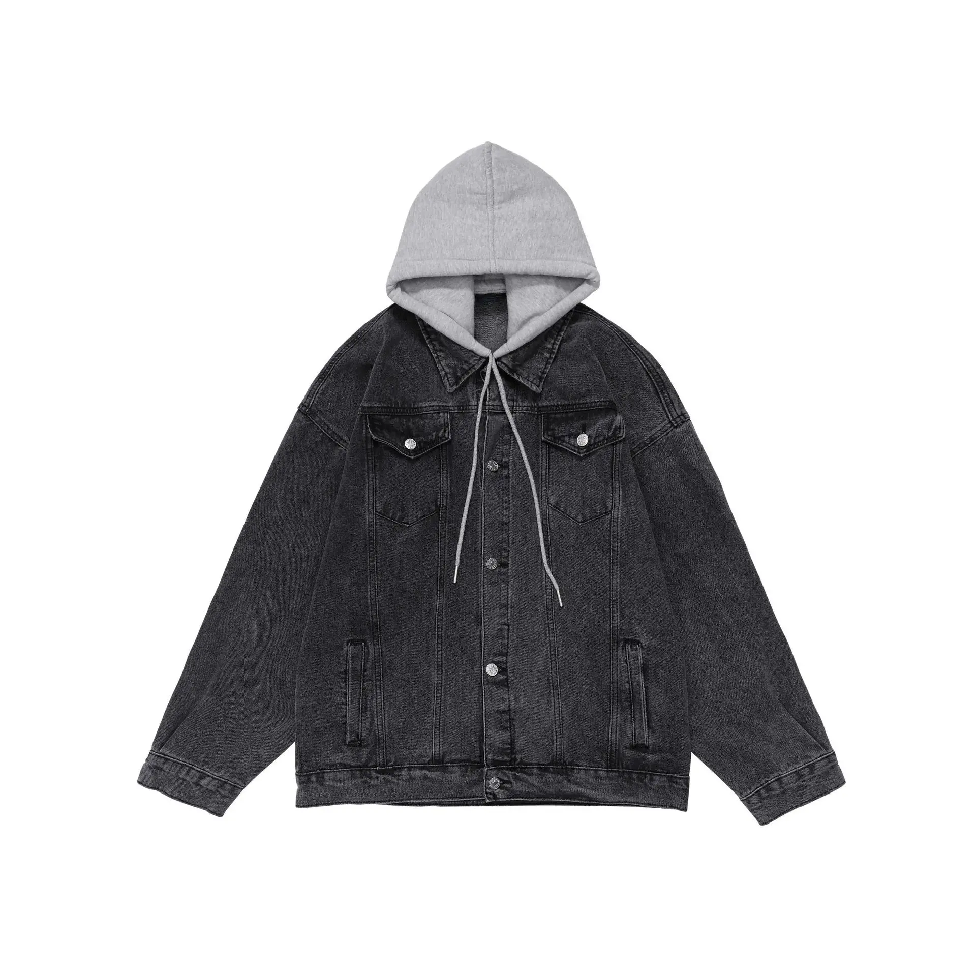 New Retro Fashion Casual Denim Loose Jacket Hooded Overalls Men&#39;s Outdoor Hi Tre - £222.79 GBP