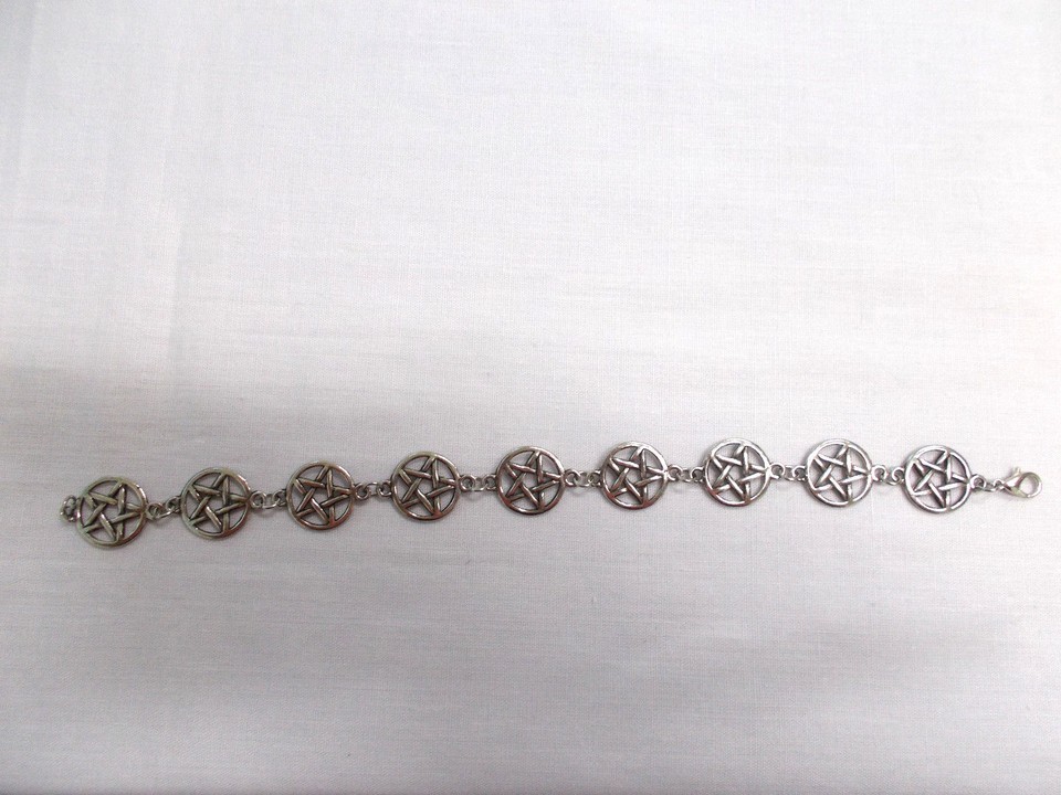 OCCULT PENTAGRAM LINK CHAIN AMERICAN PEWTER CHARM BRACELET CUSTOM 8.75 INCH Item image 3