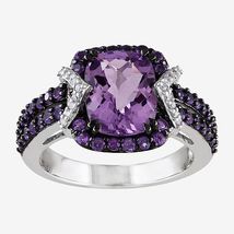 2.50Ct Cushion Cut Amethyst Solitaire Wedding Band Ring 14k White Gold Finish - £79.92 GBP