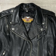 Harley Davidson Women&#39;s Sz Large Black Leather Zip Up Jacket CA03402 + Liner Vtg - £176.16 GBP