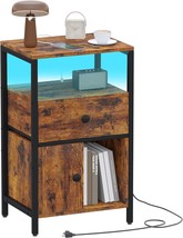 Night Stand, Led Nightstand With Drawer, Side Table With Charging Station, - $81.99