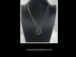 Two Halves One Heart Necklace Abstract Silver Plated With Black Accents Love - $10.99