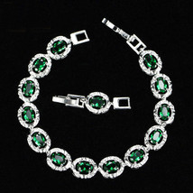 Pera High Quality Full Big Round Connected Created Green Stone Women Link Chain  - £11.75 GBP