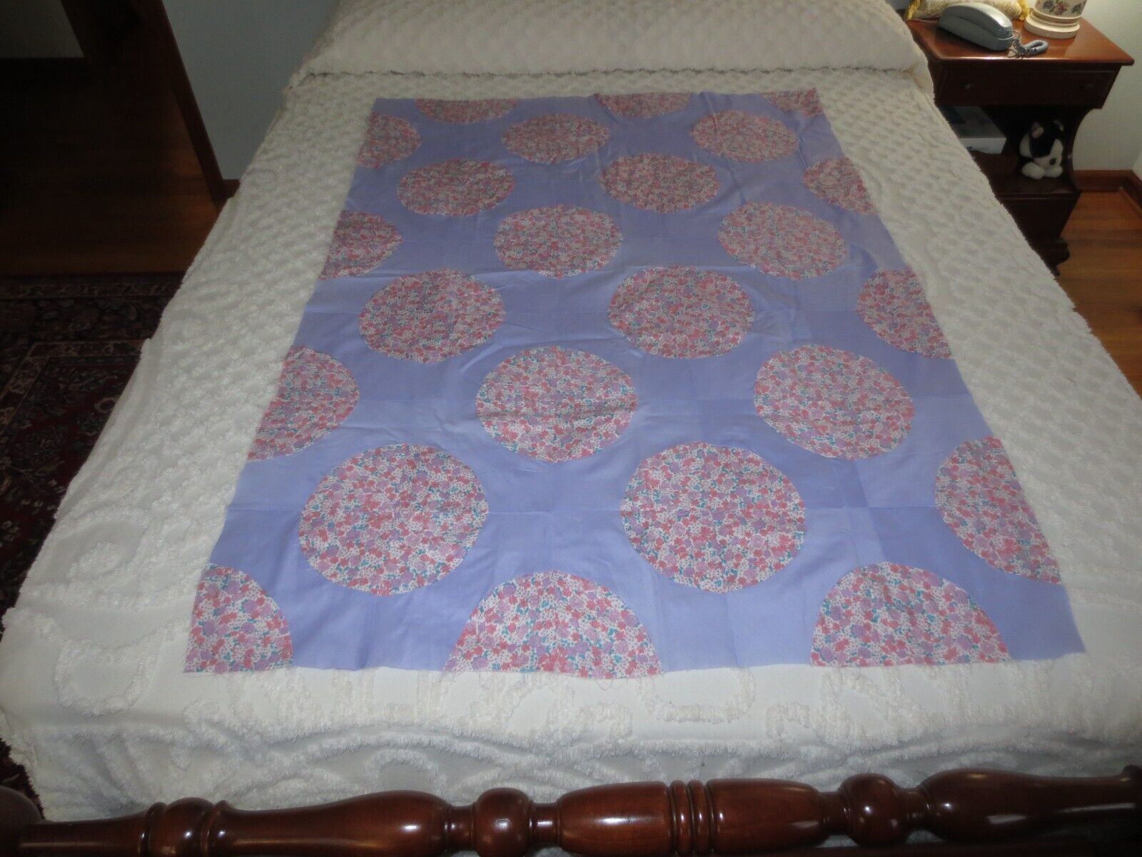Primary image for Handmade LAVENDER & FLORAL Cotton PATCHWORK Crib or Lap QUILT TOP--39" x 53-1/2"