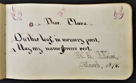 1878 Antique Autograph Album Macungie Pa Clara Everhart Die Cut Scrapbook Sketch - £97.27 GBP