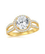 Sterling Silver Halo Style CZ Engagement Ring - Gold plated - £51.63 GBP