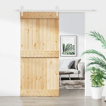 Sliding Door with Hardware Set 95x210 cm Solid Wood Pine - £120.50 GBP