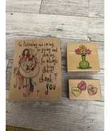 Friendship Thank You Wood Stamp Lot of 3 Always Being There Vase Sweet H... - £14.15 GBP