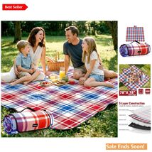 Large Waterproof Sandproof Outdoor Picnic Blanket Blue Red White - $40.54