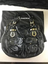 B.Makowsky Black Leather Large Tote Purse Kg D7 - £35.03 GBP