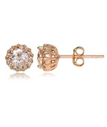 18K Rose Gold Plated Sterling Silver 4mm Simulated Morganite Halo Stud E... - £25.72 GBP