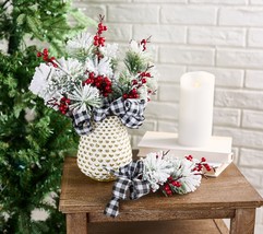 Set of 4 Snowy Pine &amp; Berry Picks w/ Checked Ribbon by Valerie in - £155.54 GBP