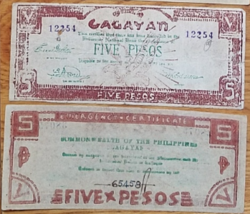 PHILIPPINE Paper Money:CAGAYAN Emergency Certificate Five Pesos 1945 - £7.03 GBP